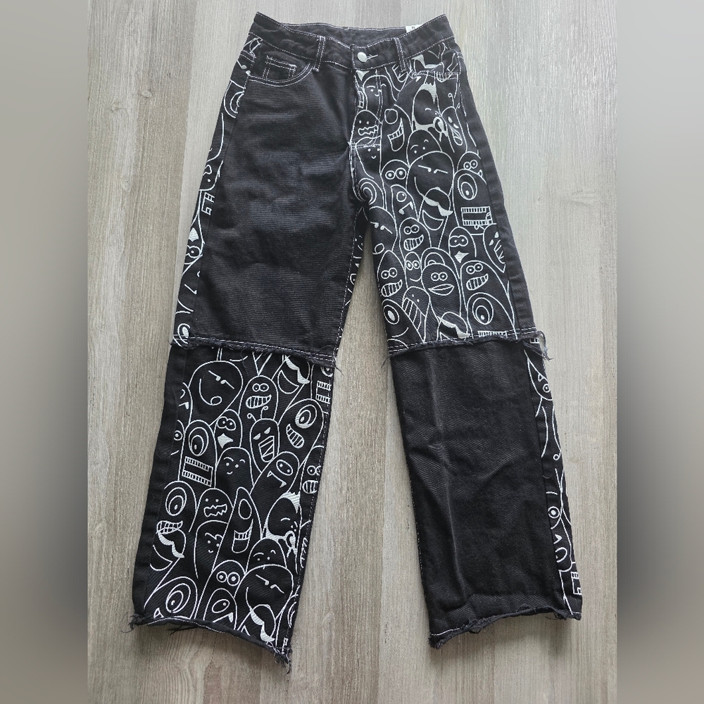 SHEIN Black and White Graphic Women Jeans